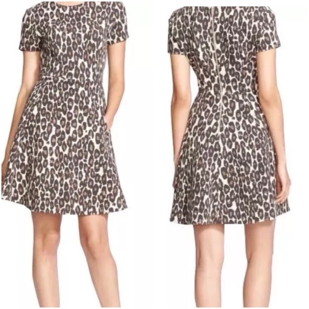 Kate Spade Women Size 12 Autumn Leopard A-Line Dress Brown Tan Black Pockets